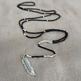 Feather Beaded Long Necklace - Choice of Colour