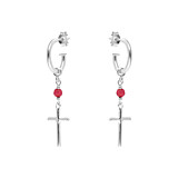 Outlet NU & MII Semi - Precious Cross Silver Hoop Earrings - Red