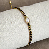 Freshwater Pearl and Gold Thread Bracelet - Black