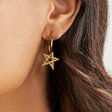 Clear Crystal Star Hoop Gold Plated Earrings
