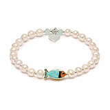 Pisces Fish Blue  Pearl Bracelet - Mixed Metals