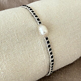 Freshwater Pearl and Silver Thread Bracelet - Black