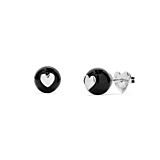Black Onyx Heart Silver Stud Earrings