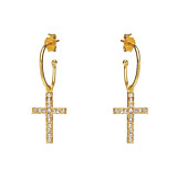 Outlet NU & MII Clear Sparkle Hoop Cross Gold Earrings
