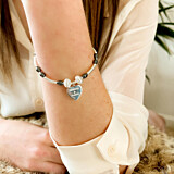 Santorini Hematite Silver Charm Bracelet - Grateful & Blessed