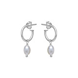 NU & MII Huggy Hoop with Pearl Silver Earrings