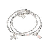 Pink Ribbon Silver Bracelet Stack
