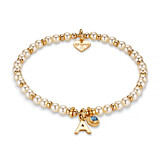 Pearls of Love Gold Plated Charm Bracelet - Something Blue & Initial