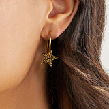 Outlet Black Crystal Star Hoop Gold Earrings