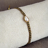 Freshwater Pearl and Gold Thread Bracelet - Charcoal