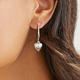 Lined Heart Hoop Silver Earrings