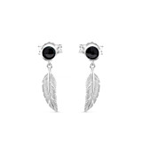 Black  Feather Silver Dangle Earrings