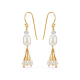 Pearly Crystal Dangle Gold Plated Earrings