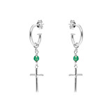 Outlet NU & MII Semi - Precious Cross Silver Hoop Earrings - Green