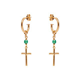 Outlet NU & MII Semi - Precious Cross Gold Hoop Earrings - Green
