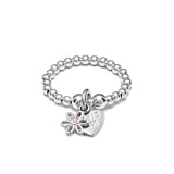 Santeenie Silver Enamel Flower Heart Charm Ring - Choice of Colour