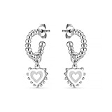 Outlet Enamel Heart Silver Hoop Earrings - White