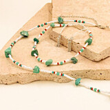 Summer Rainbow Silver Necklace - White & Turquoise