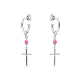 NU & MII Semi - Precious Cross Silver Hoop Earrings - Pink