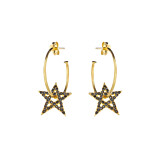 Outlet Black Crystal Star Hoop Gold Earrings