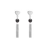 Outlet Heart Tassel Silver Earrings -  Hematite