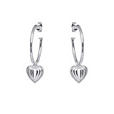 Lined Heart Hoop Silver Earrings