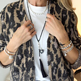 Tassel Pearl Beaded Long Necklace - Choice of Colour