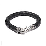 42 Men's Snake and Tail Silver Leather Bracelet