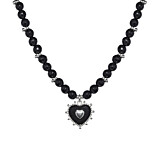 Black Onyx Silver Necklace - Enamel Heart