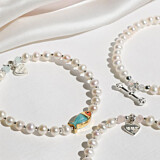 Pisces Fish Blue  Pearl Bracelet - Mixed Metals