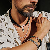 42 Men's Lava Bead Silver Bracelet - Angel Wing