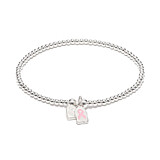 Santeenie Silver Charm Bracelet - Pink Ribbon