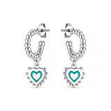 Enamel Heart Silver Hoop Earrings - Turquoise