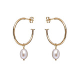 Pearl Drop Hoop Gold Plated Earrings