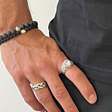 42 Men's Lion Lava Stone Silver Bracelet