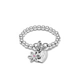Santeenie Silver Enamel Flower Heart Charm Ring - Choice of Colour
