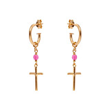 Outlet NU & MII Semi - Precious Cross Gold Hoop Earrings - Pink