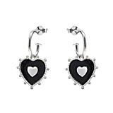 Enamel Heart Silver Hoop Earrings