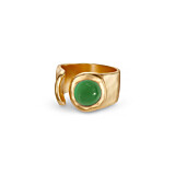 NU & MII Seville Gold Plated Ring - Green Agate
