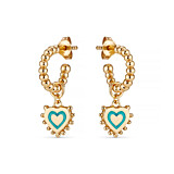 Enamel Heart Gold Plated Hoop Earrings - Turquoise