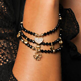 Lady in Black Gold Plated Crystal Bracelet - Solid Hearts