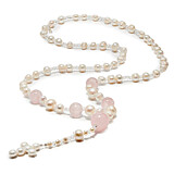 NU & MII Margot Cross Pearl Necklace - Rose Quartz