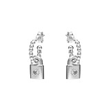 Outlet Love Lock Silver Hoop Earrings
