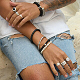 42 Men's Round Moonstone Cross Silver Ring