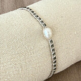 Freshwater Pearl and Silver Thread Bracelet - Charcoal