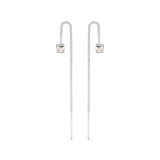 NU & MII Square Crystal Chain Silver Earrings