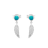 Turquoise Feather Silver Dangle Earrings