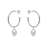 Pearl Drop Hoop Silver Earrings
