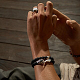 42 Men's Snake and Tail Silver Leather Bracelet