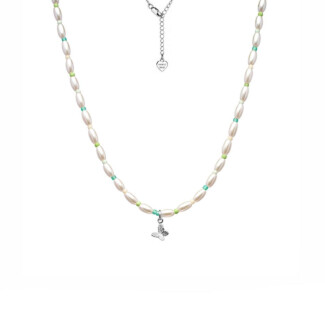 Papillon Pearl Silver Necklace - Turquoise